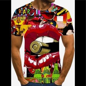 Street Bullet  In The Mouth Colorful Graffiti T-Shirt / Men R Women Unisex